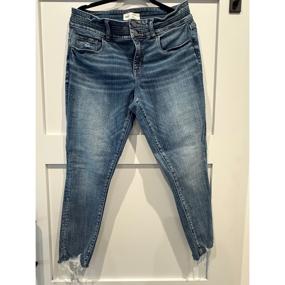 BKE Gabby Curvy Fit High Rise Ankle Skinny Jeans Medium Wash Distressed Size 30